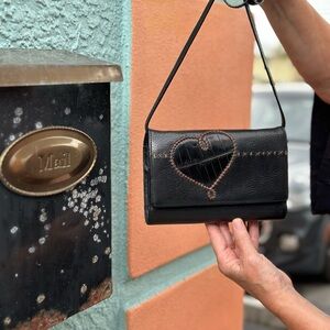 Brighton Black Leather Heart Crossbody/Clutch – 🌟Rare Vintage Style🌟